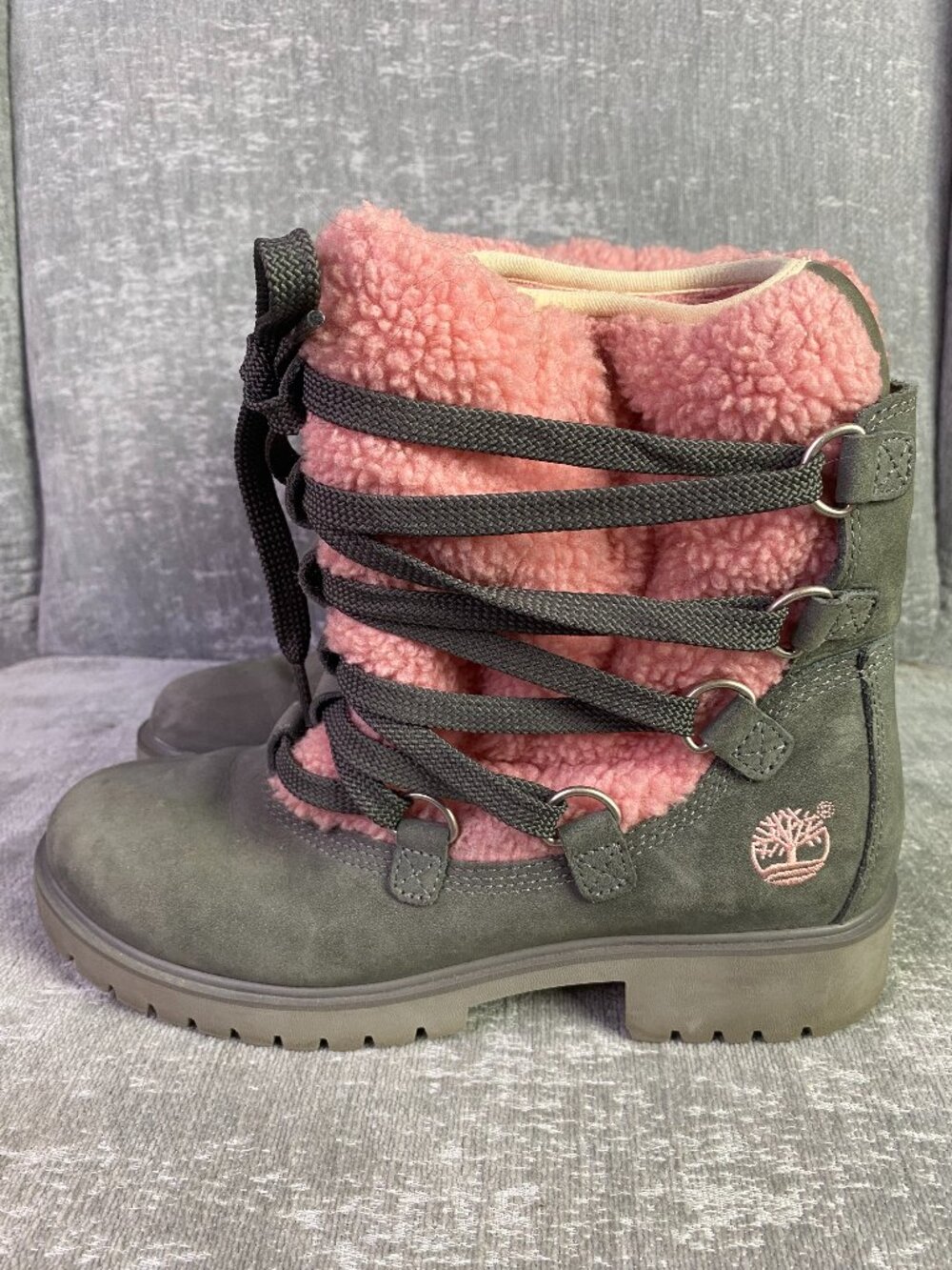 Timberland Premium Boots Women's 7 1/2 Pink, Suede and Lace Up Front